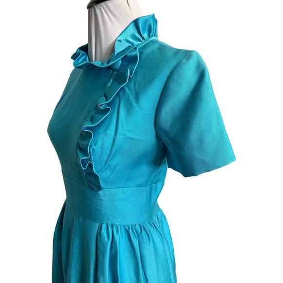 Vintage 1960s Cerulean Blue Emma Domb Gown Romantic Regency Inspired Size 7 - Picture 3 of 6